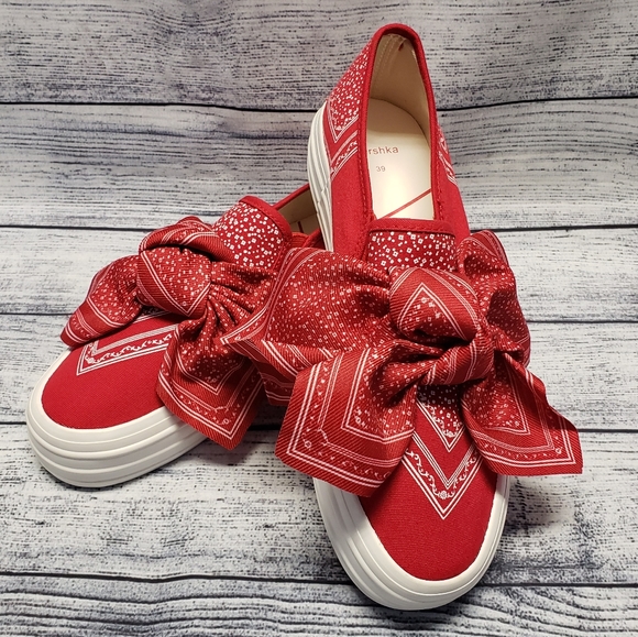 Bershka Shoes - BERSHKA Red Trainers with Bow Details